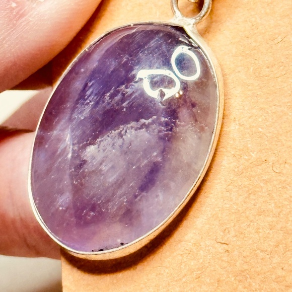 925 Sterling Silver Plated & Amethyst Stone/Crystal Oval Pendant EUC - Picture 6 of 11